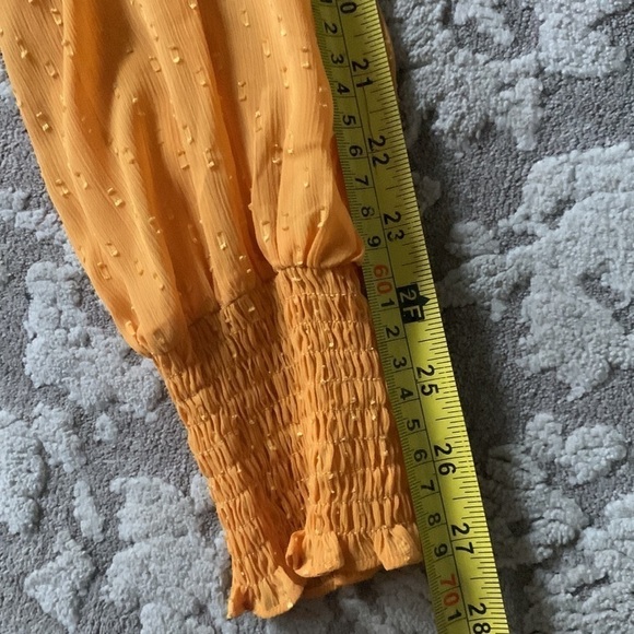 English Factory‎ Swiss Dot Smocked Maxi Dress medium mustard ruffle fall - Picture 13 of 16